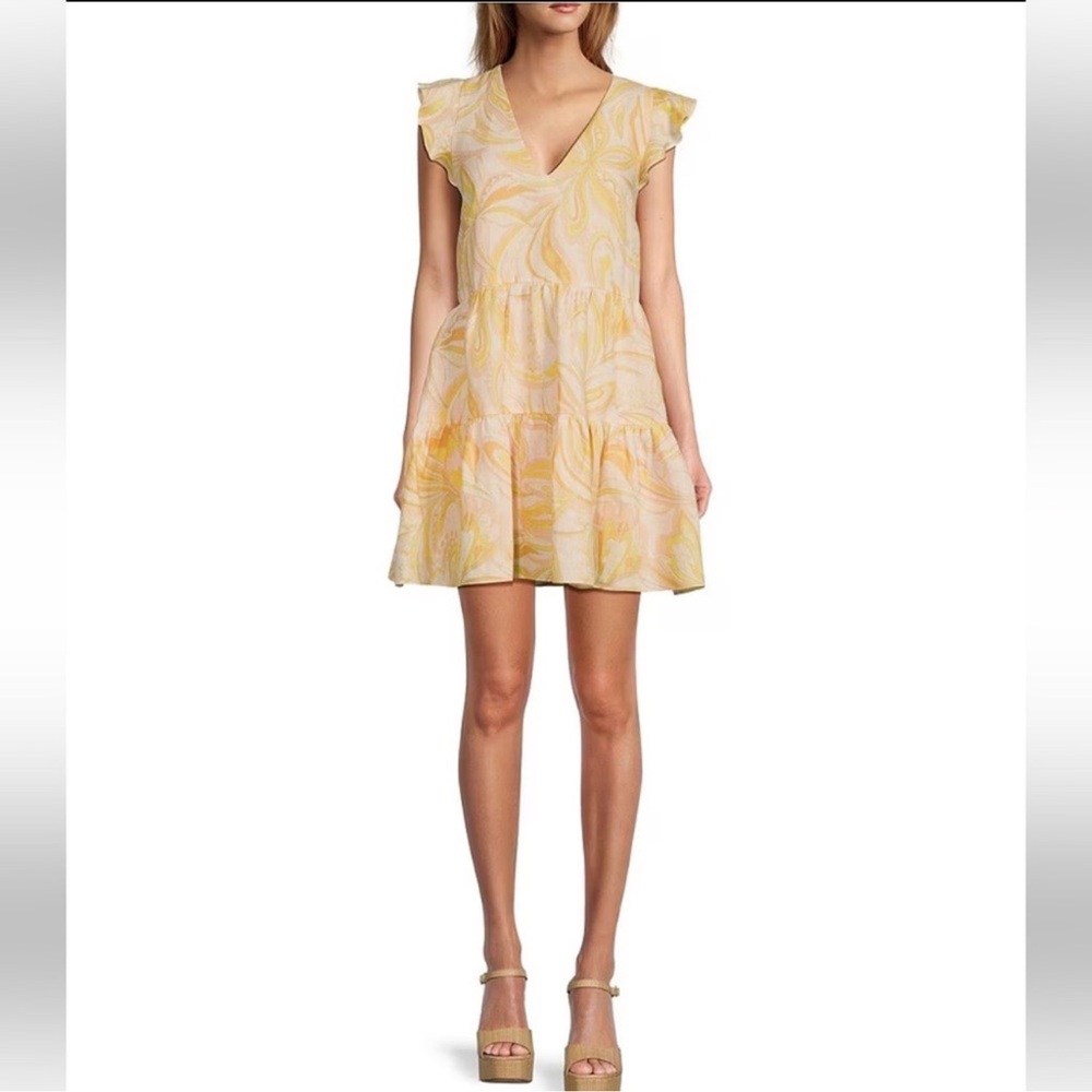NWT Antonio Melani Opal Paisley Linen Blend V-Neckline Cap Sleeve Tiered Dress
